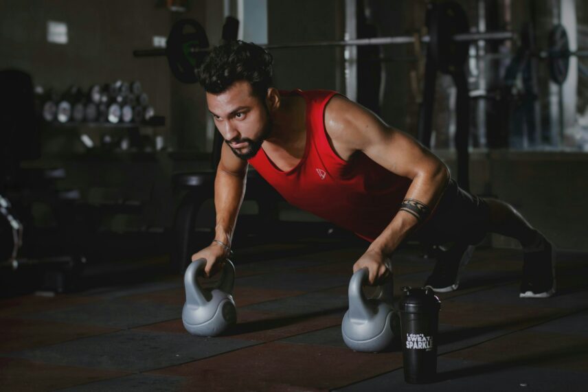 Man doing kettlebell pushup