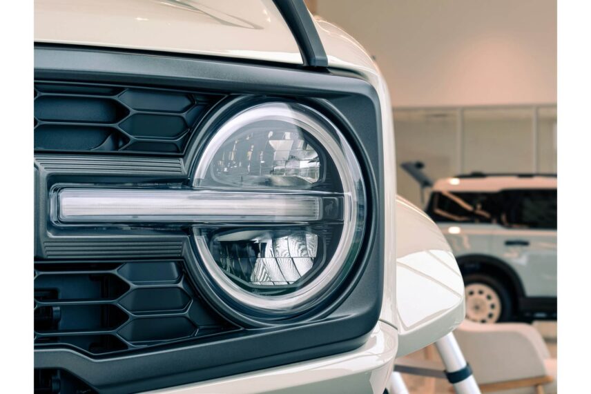 The headlight of a truck