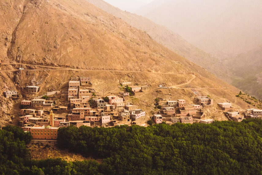 Moroccan town on orange mountainside