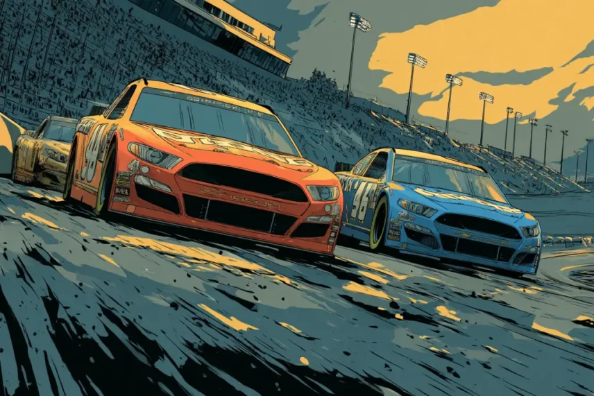 illustration of NASCAR cars on a track