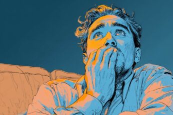 illustration of a confused man on a couch