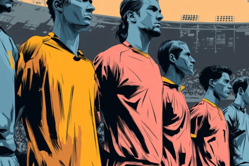 illustration of soccer players standing in a line