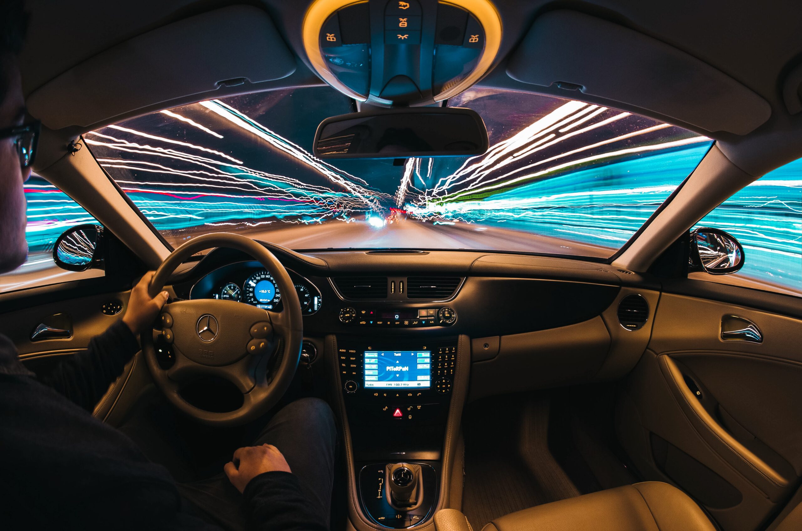 Time lapsed image from inside a car