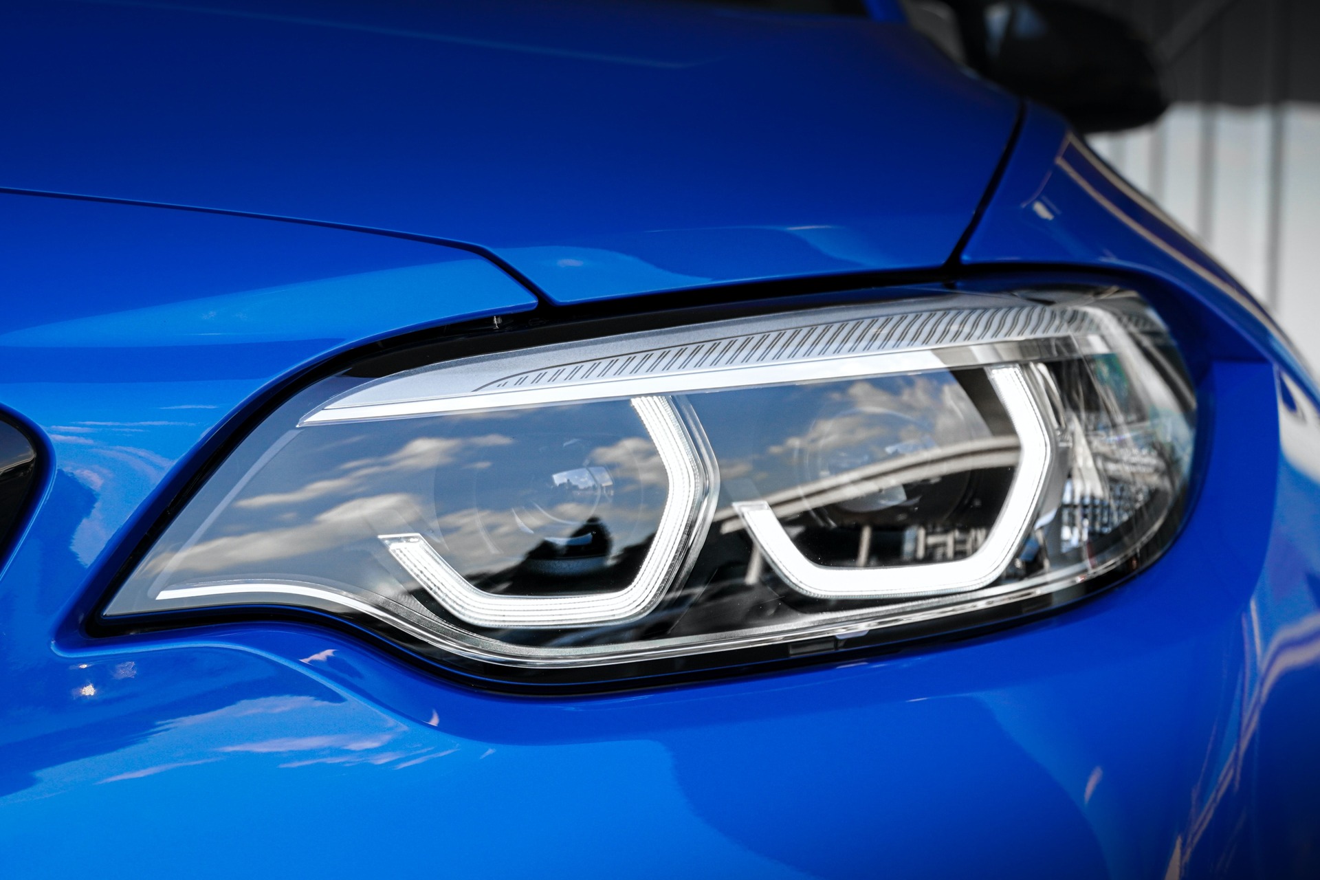 Close-up on a blue car headlight
