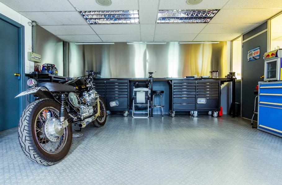 Motorcycle parked in a garage