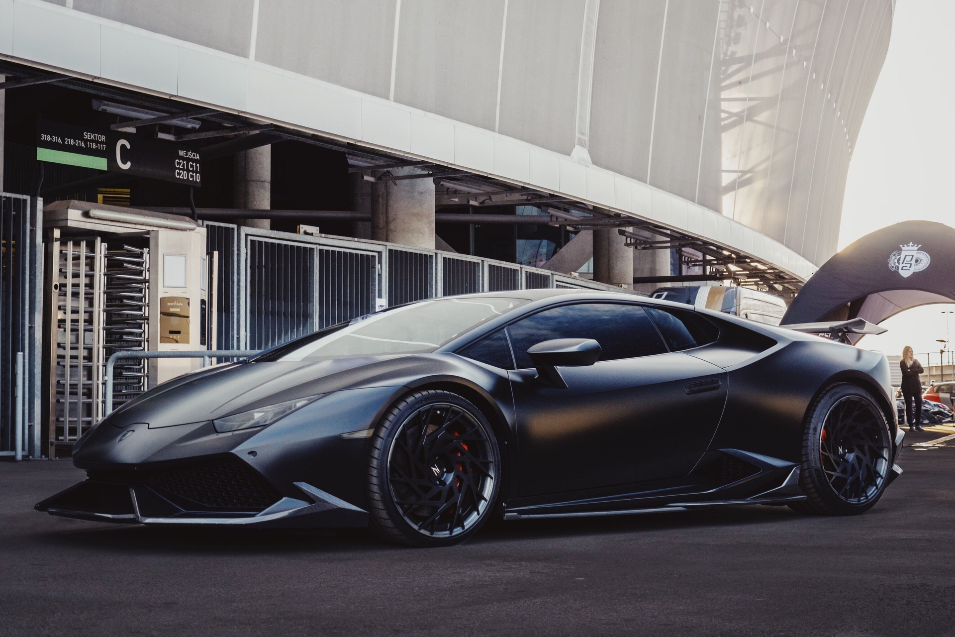A matte black Lamborghini