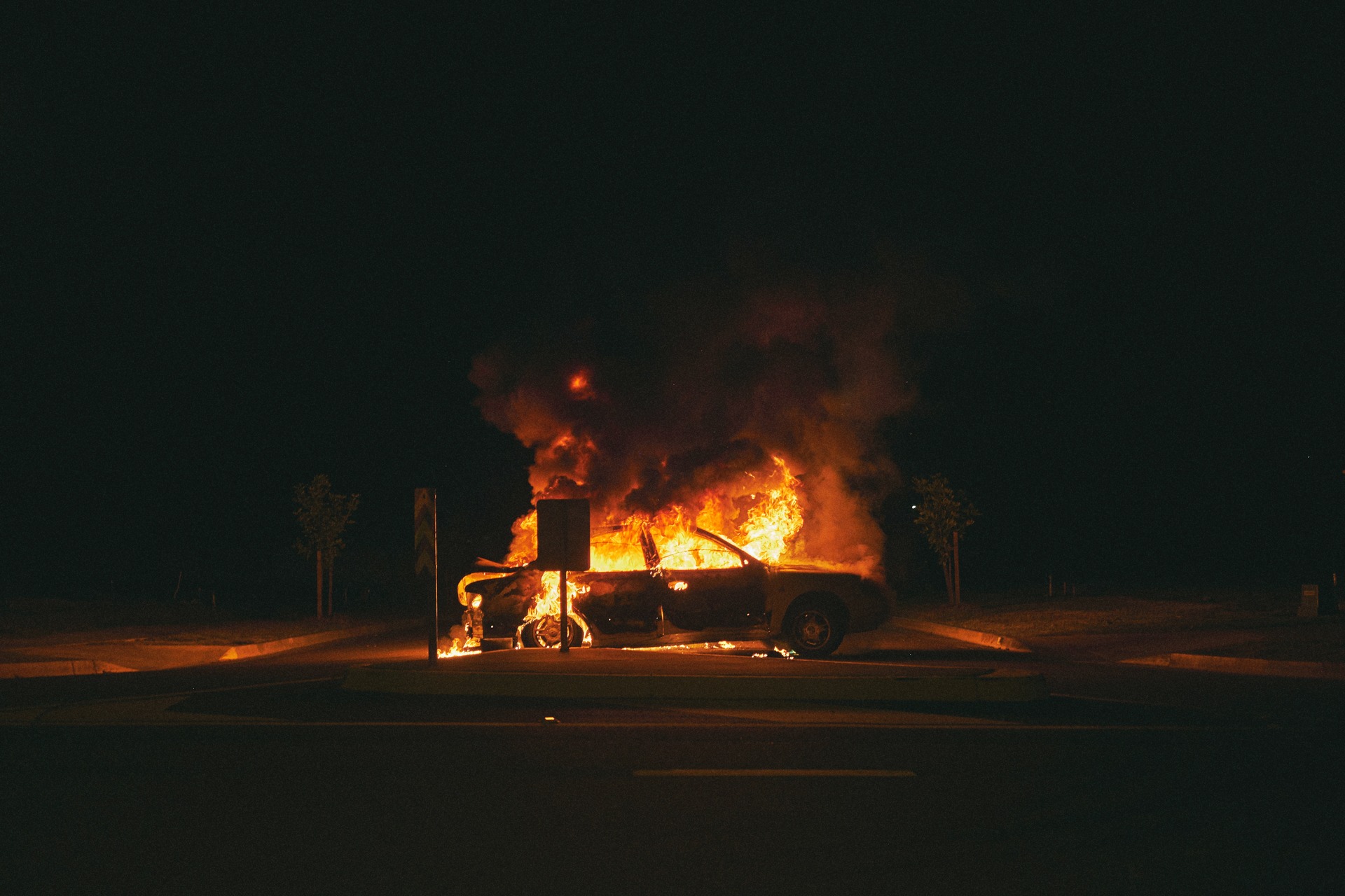 Sedan on fire
