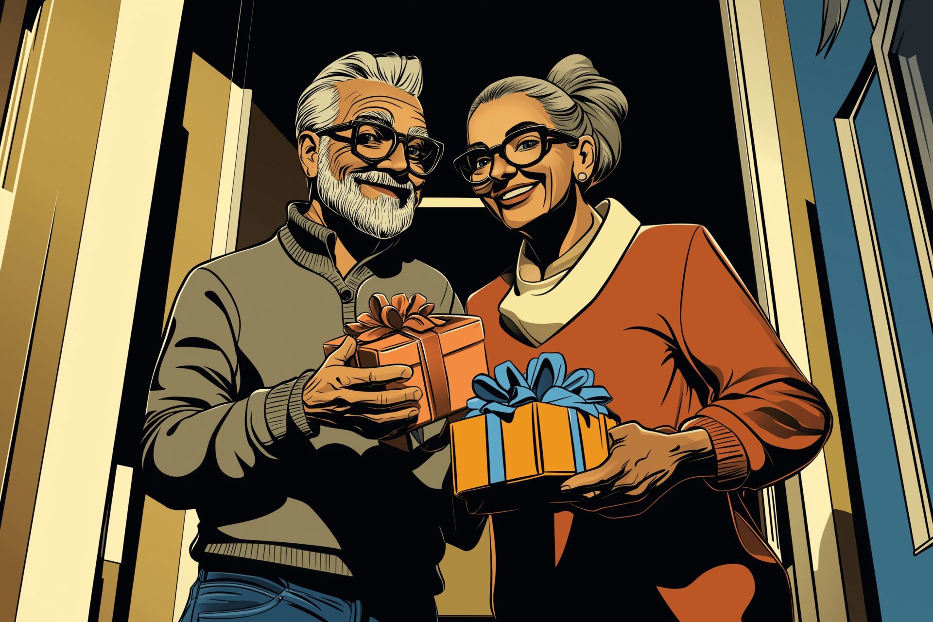 In-laws holding Christmas presents