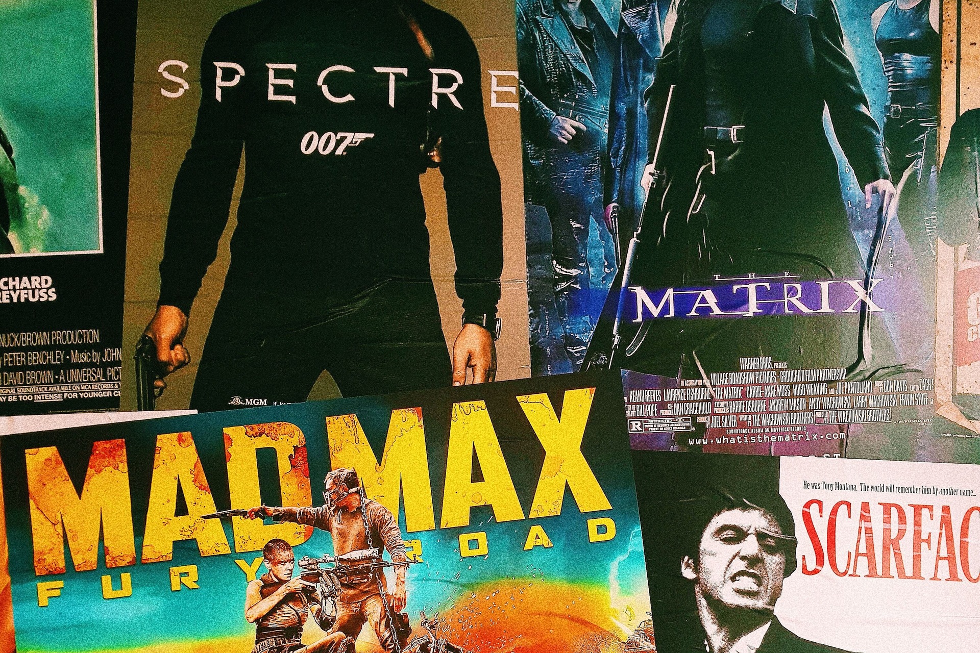 Piled collection of movie posters