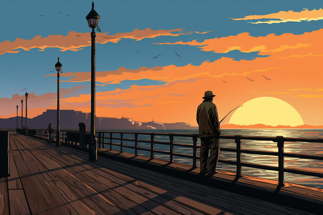 A man fishing on a pier