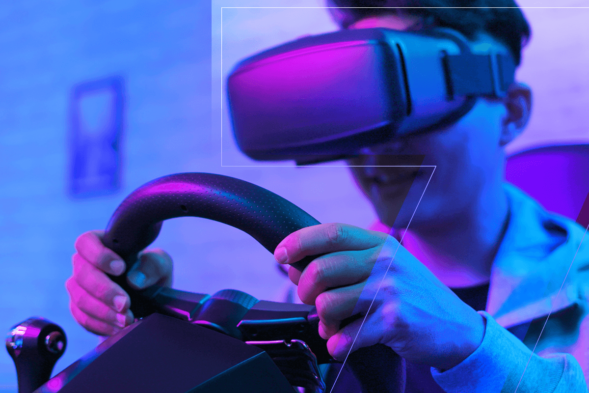 Man enjoying VR racing.