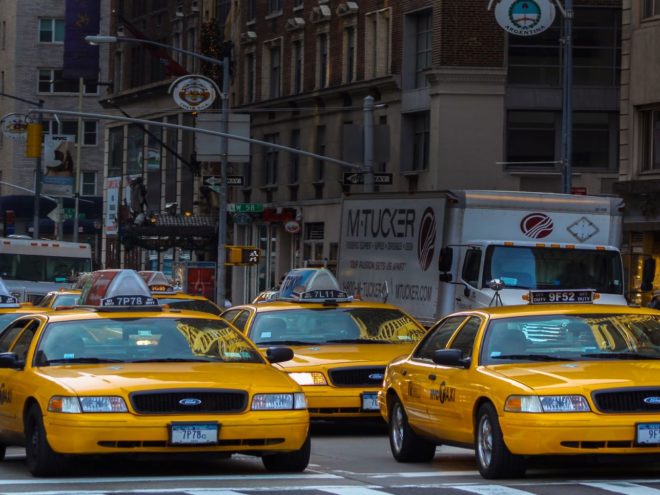 Yellow taxi cabs.