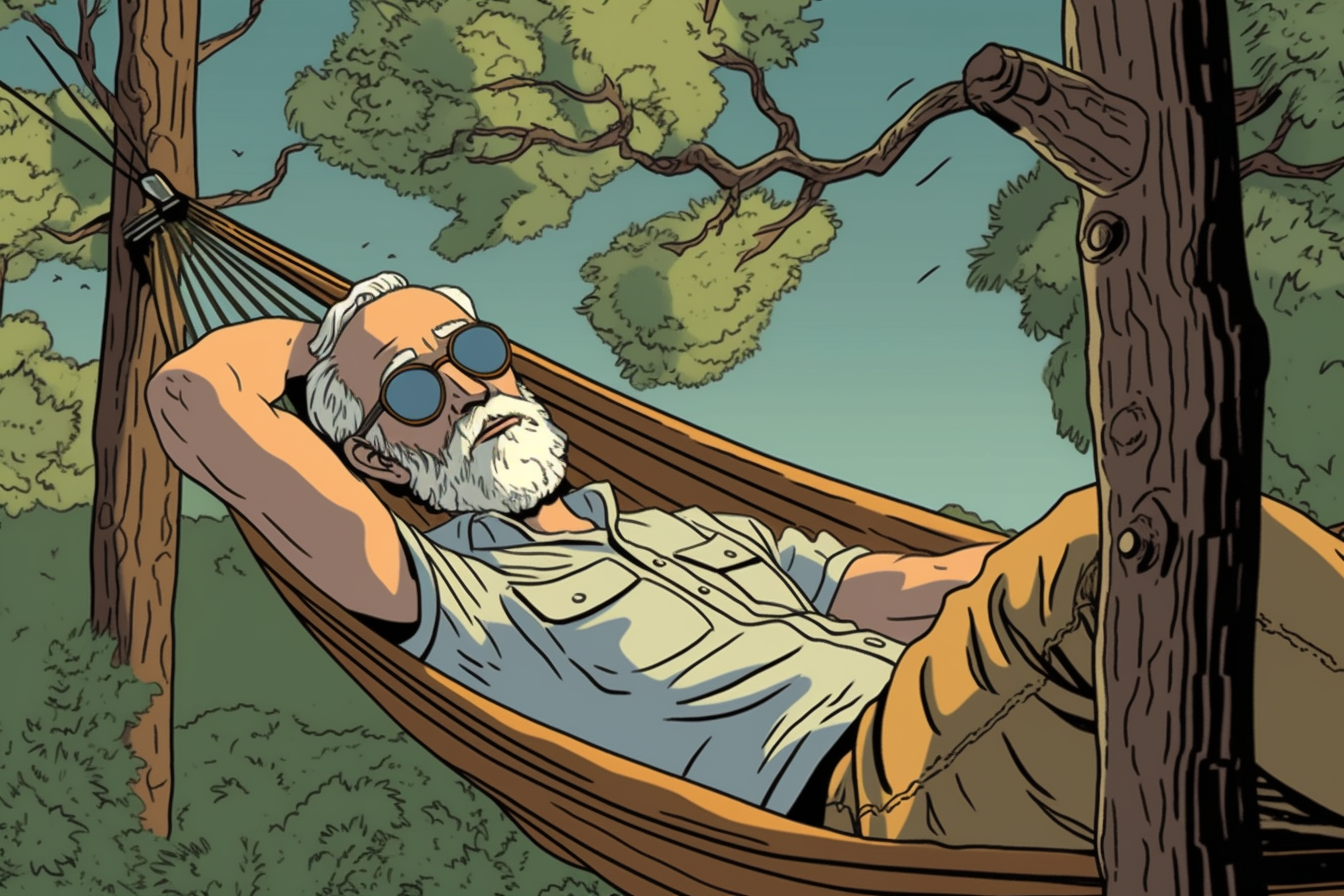 An old man laying in a hammock