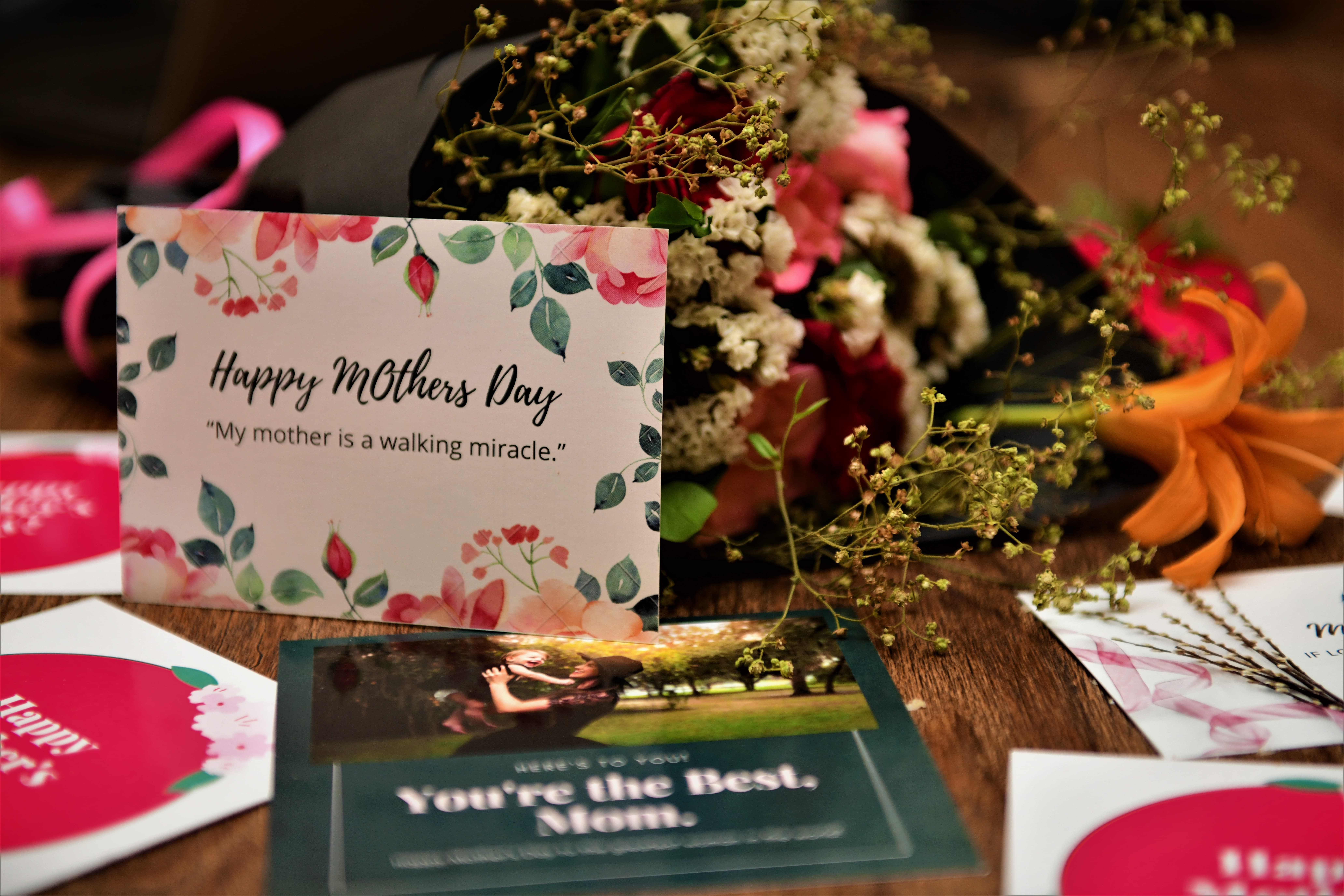 An assortment of Mother's Day cards and decorations