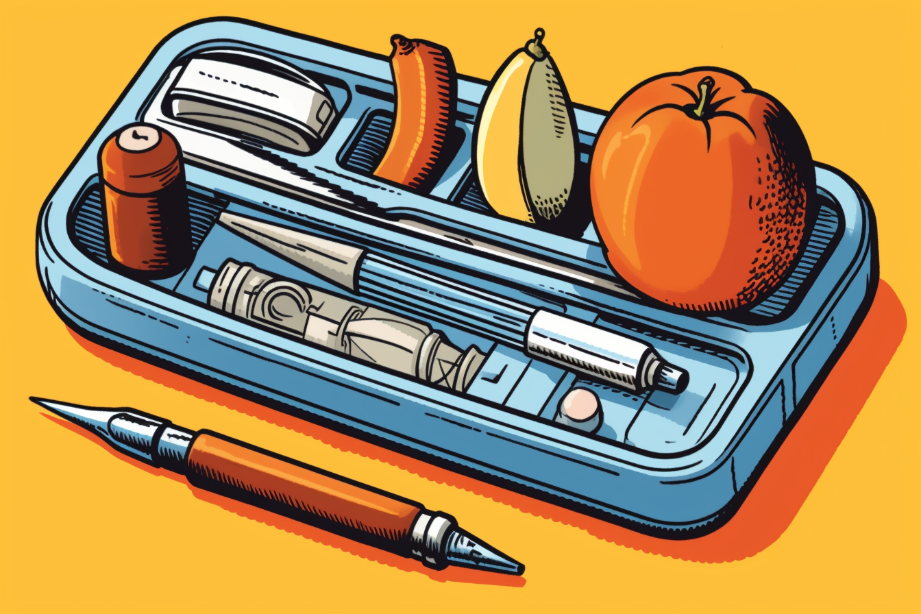 A blood sugar testing kit with some fruit
