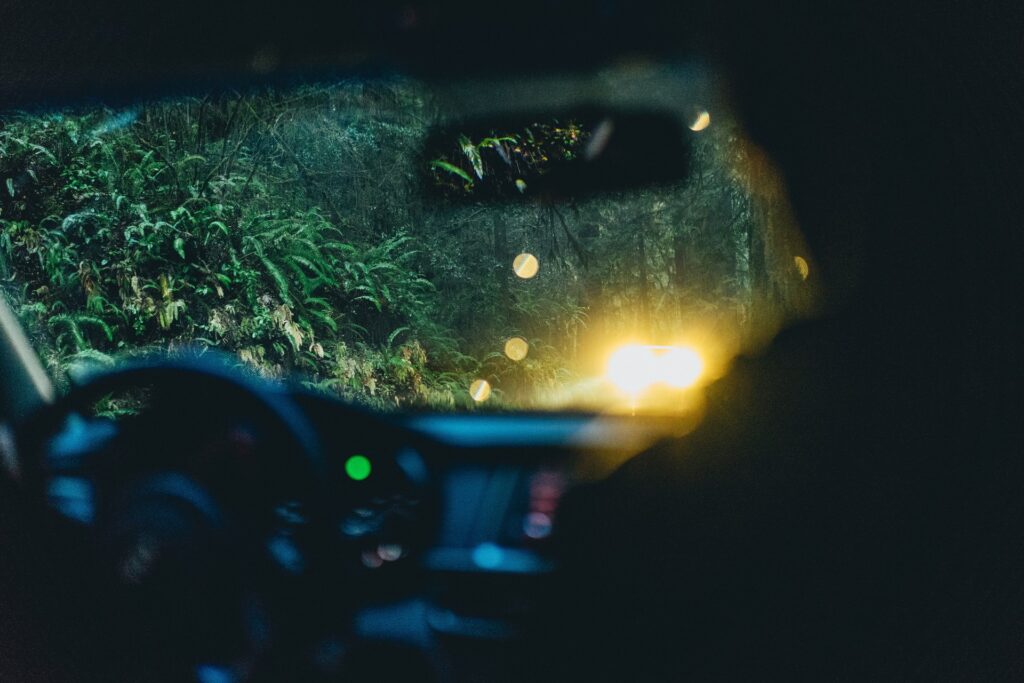 A driver's view of oncoming headlights