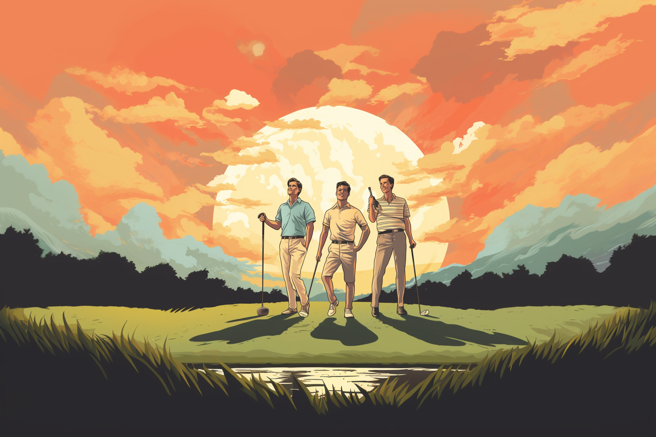 three men golfing