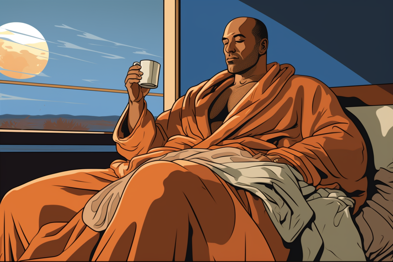 a man relaxing in a robe