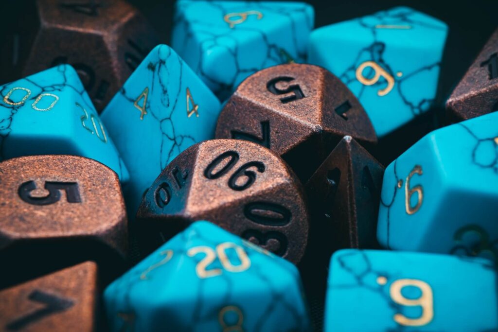 Brown and blue dungeons and dragon's dice set