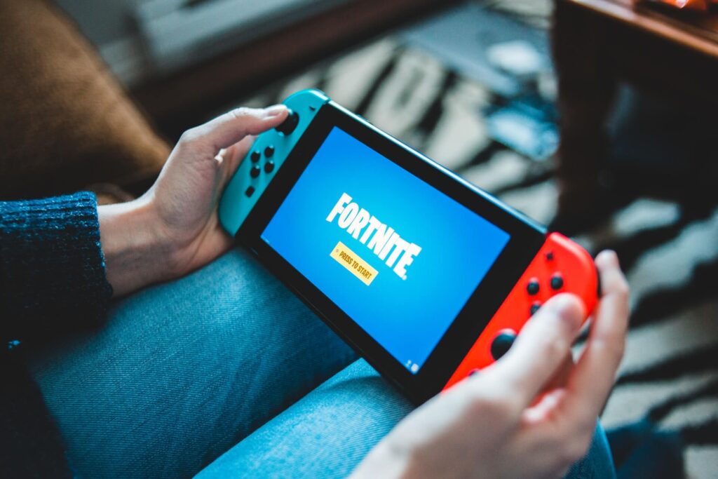 A Nintendo Switch playing Fortnite.