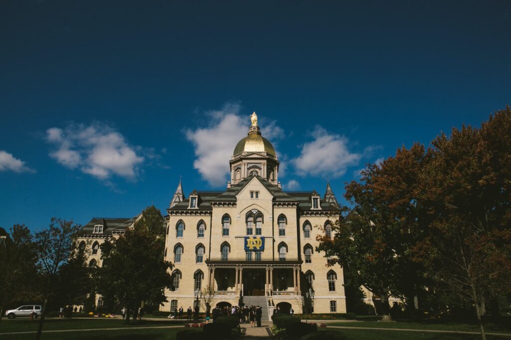 The Notre Dame Administration Building in South Bend, Indiana. 