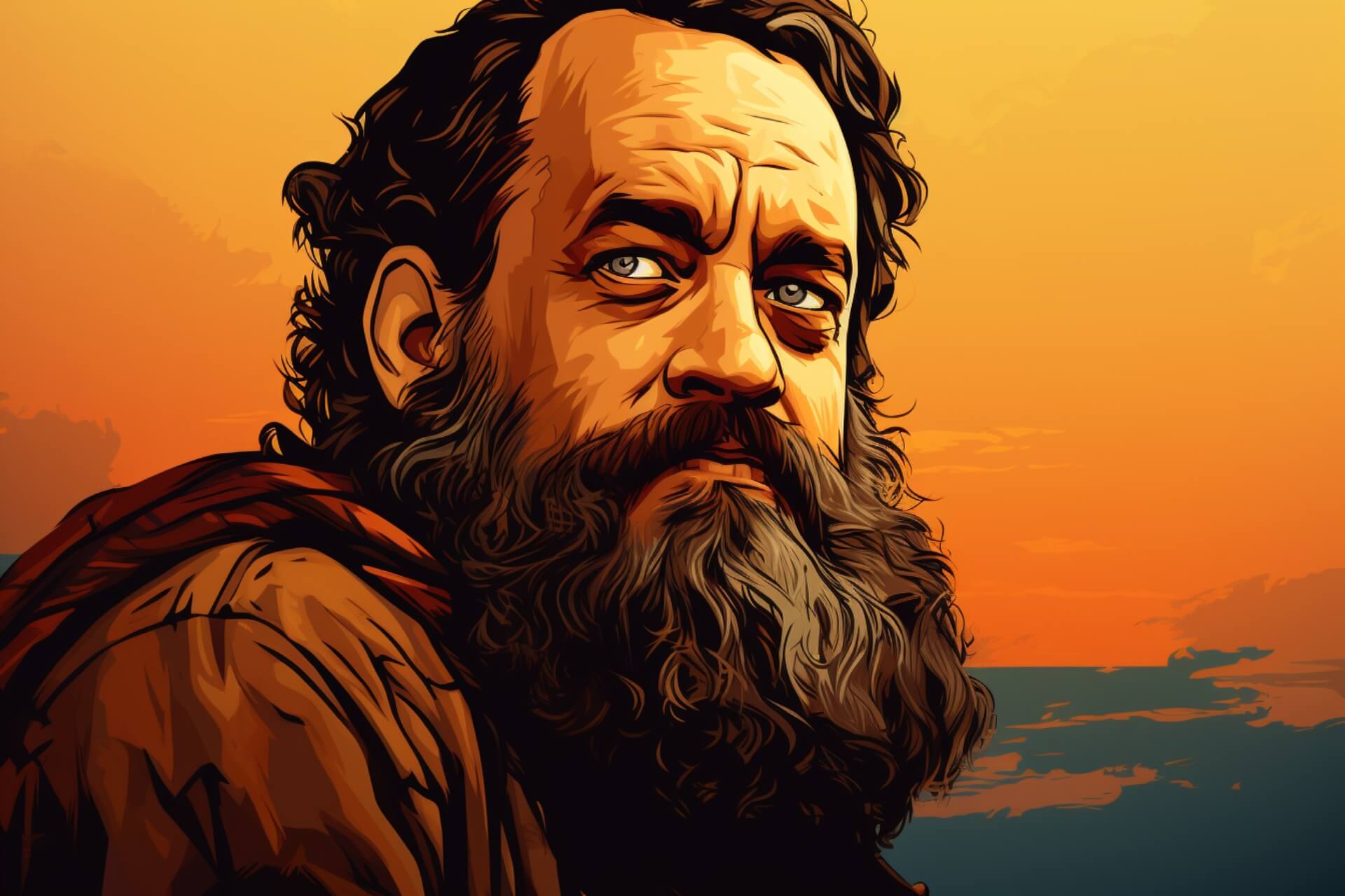 Illustration of Tom Hanks with a large beard