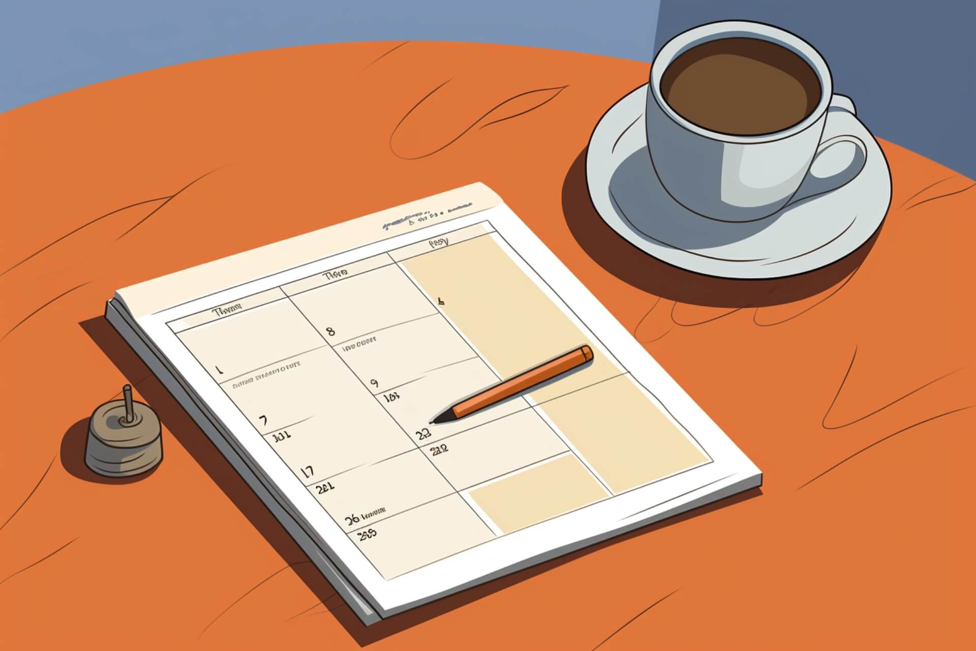 Illustration of calendar on table