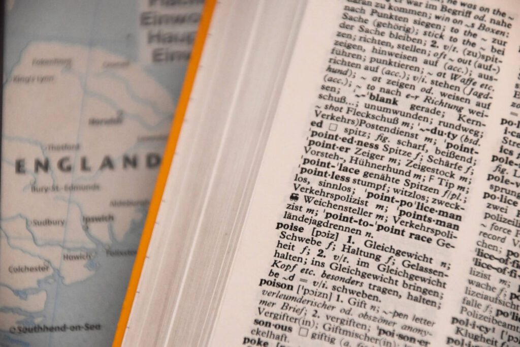 A German-English dictionary with a map of southern England. 