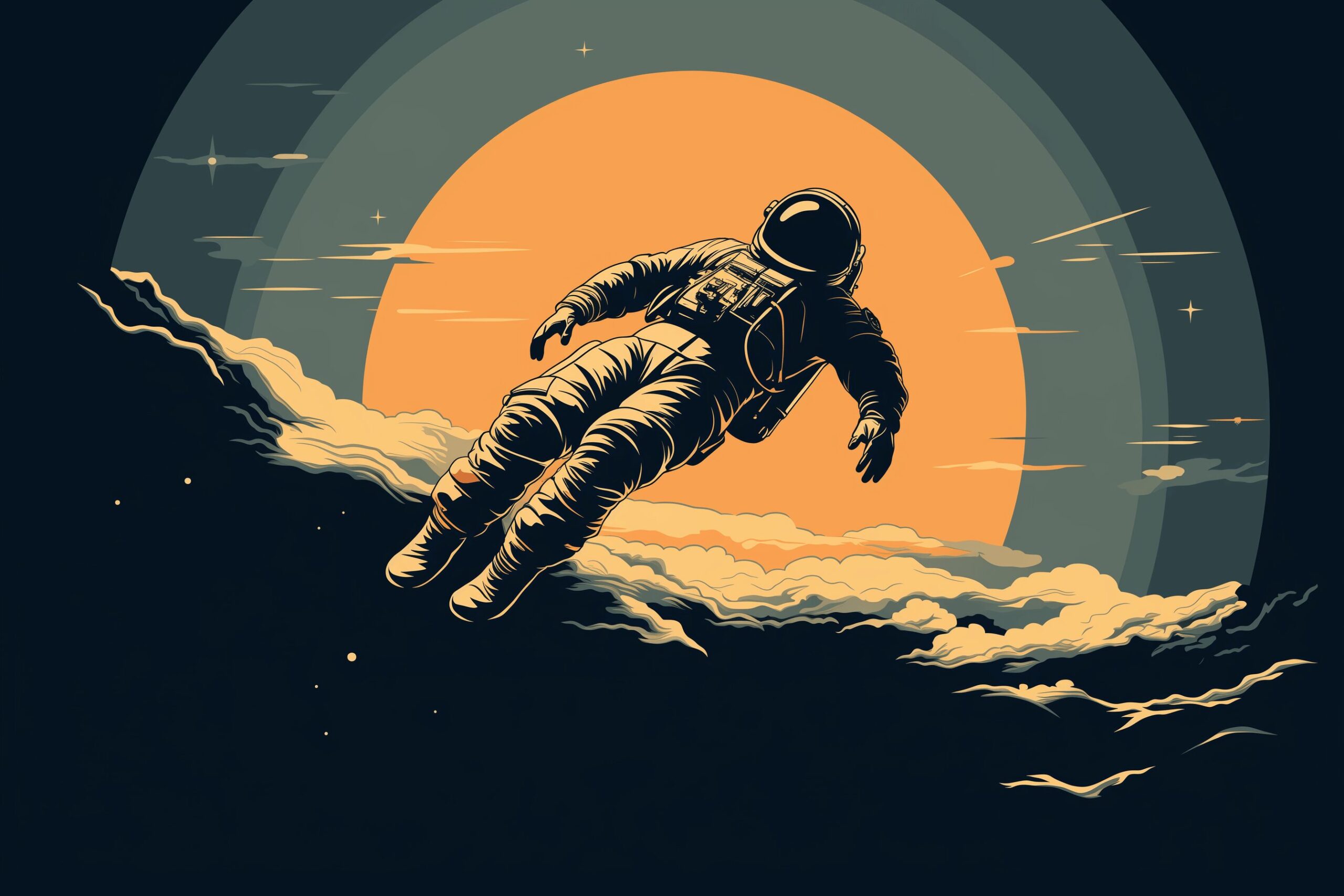 An astronaut floating through space