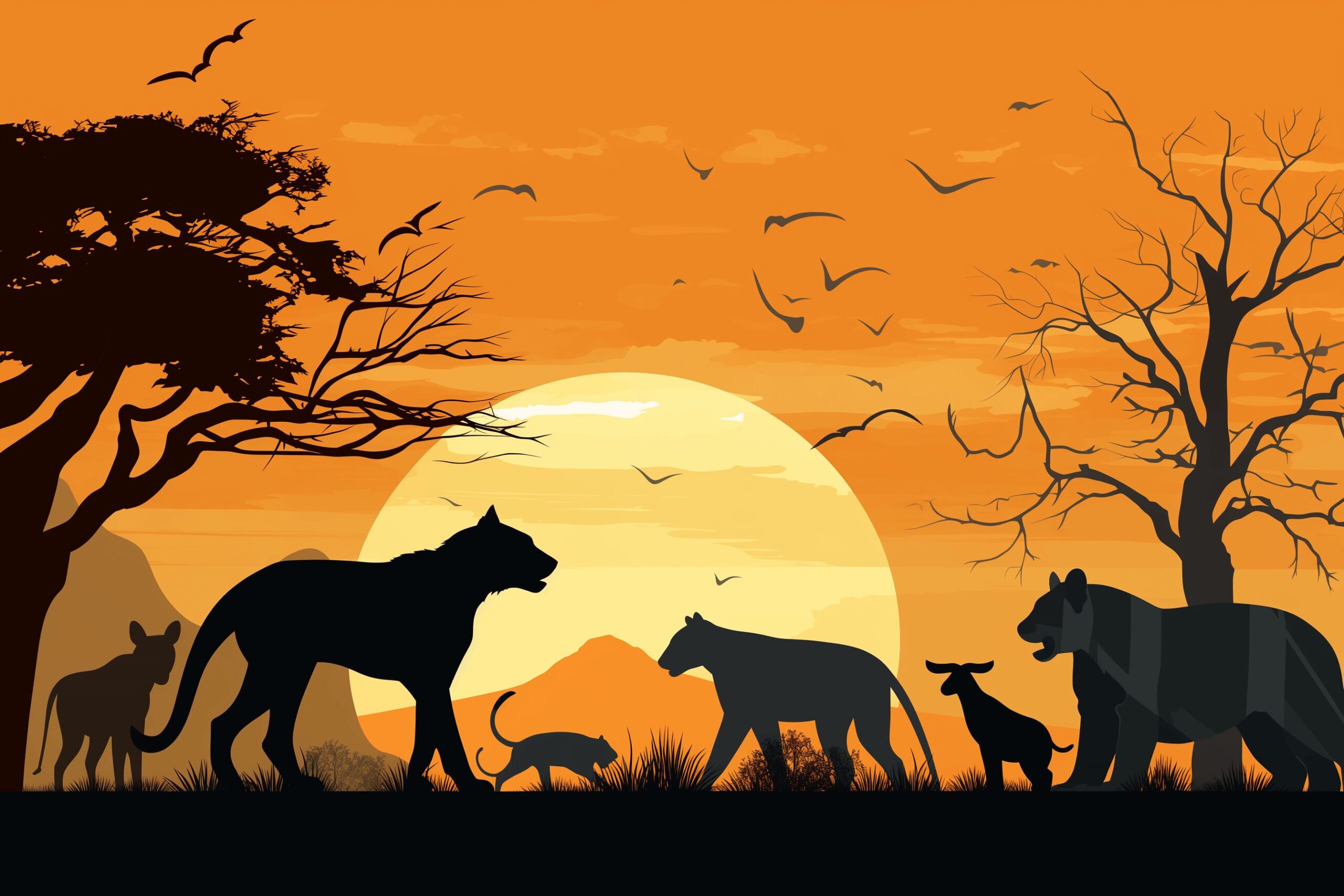 Silhouettes of various dangerous animals