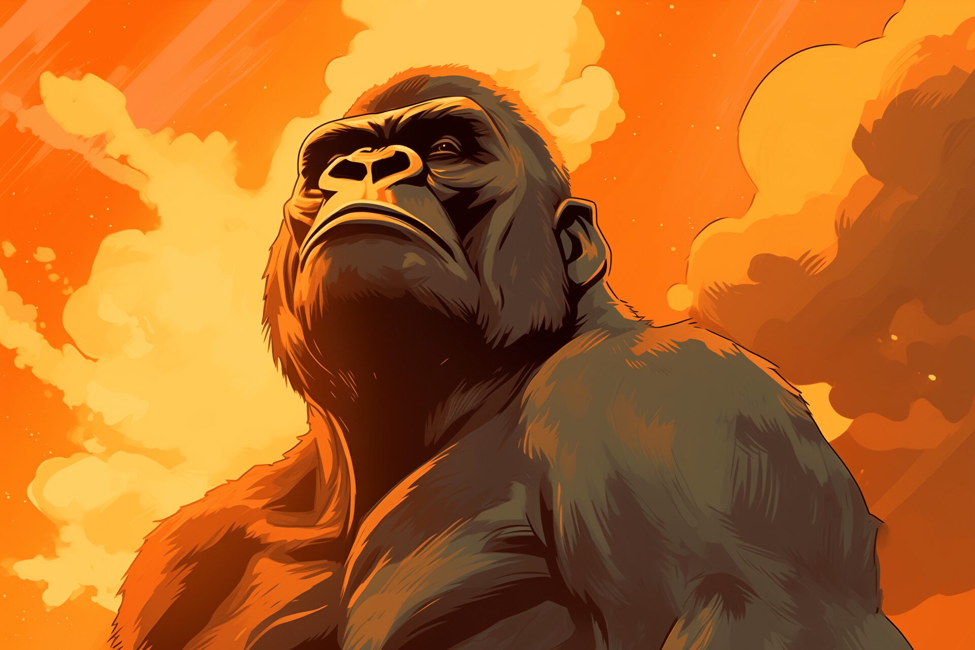 A gorilla gazing upward