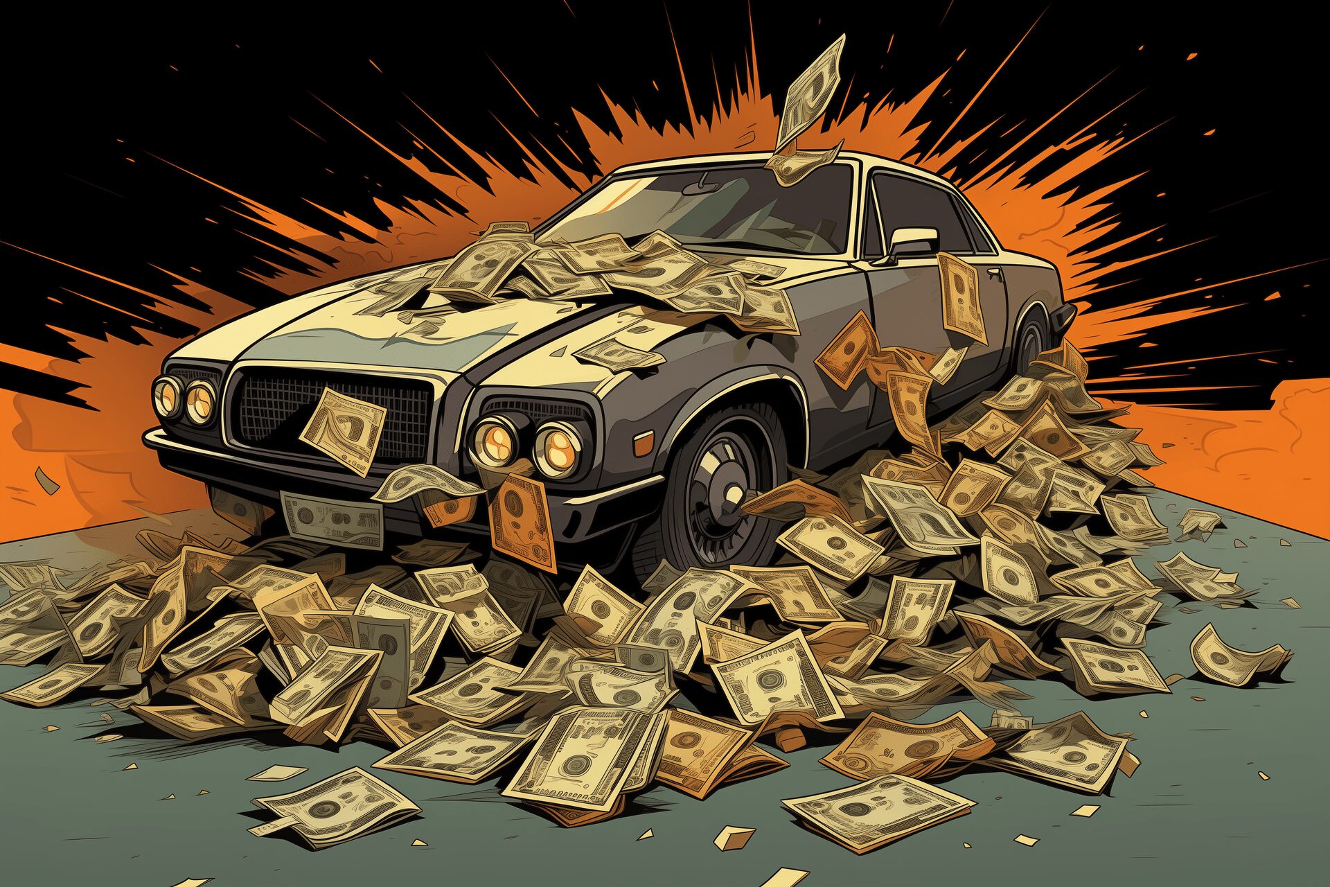 A car on a pile of money