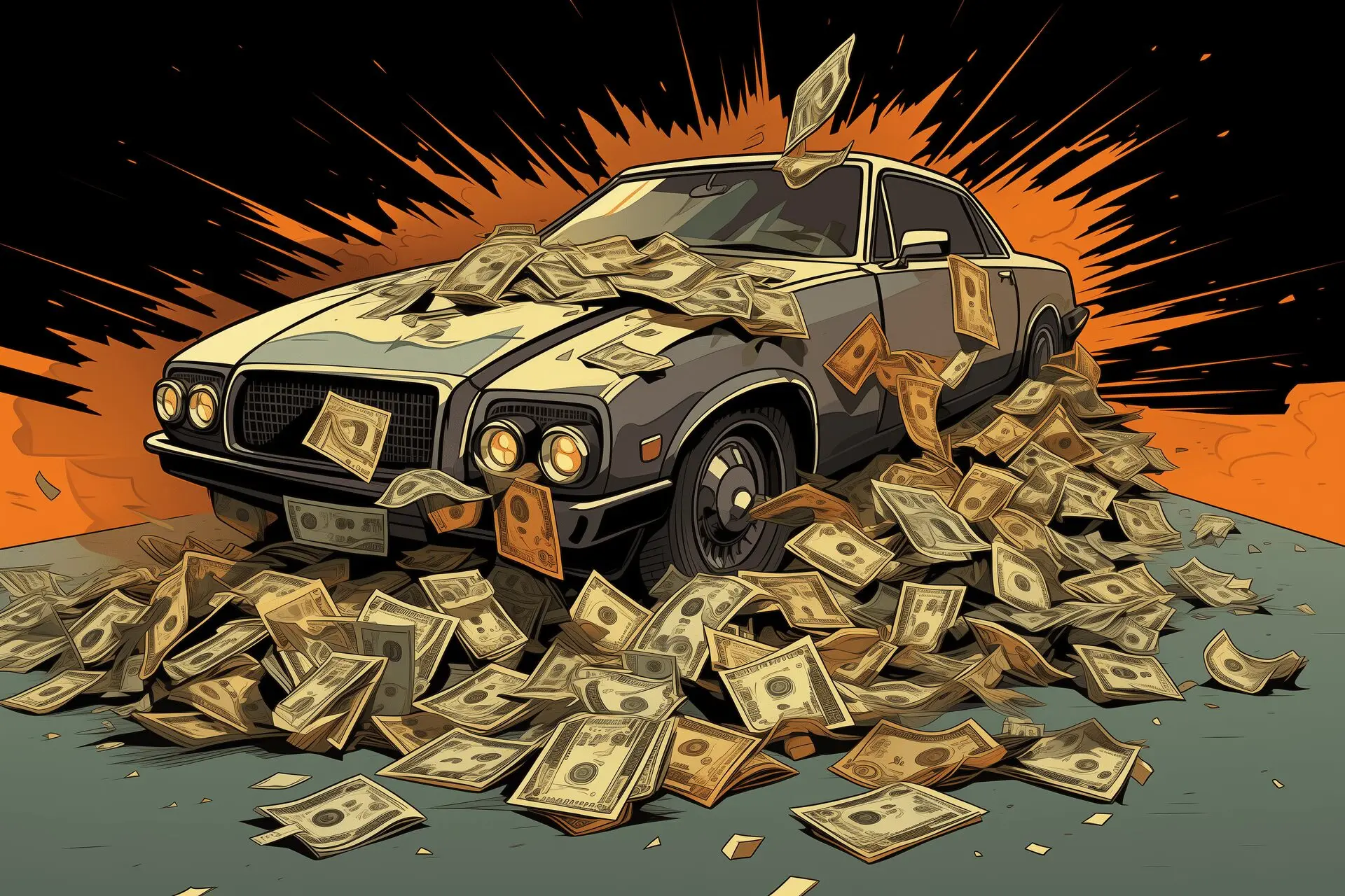 car prices (1) A car on a pile of money