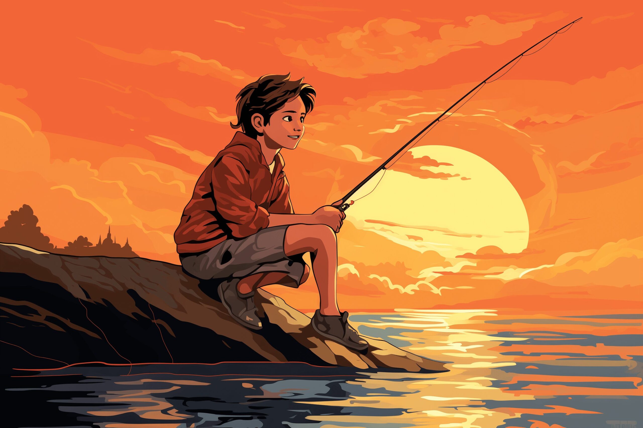 A young boy starting out fishing