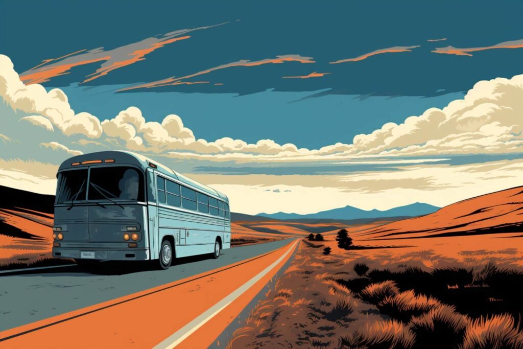 Motorcoach on the road.