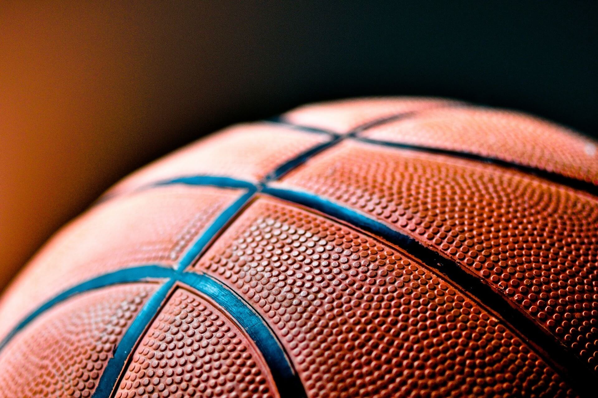 A close-up of a basketball.