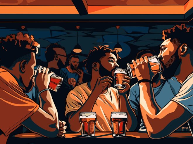 Men drinking together on National Beer Day