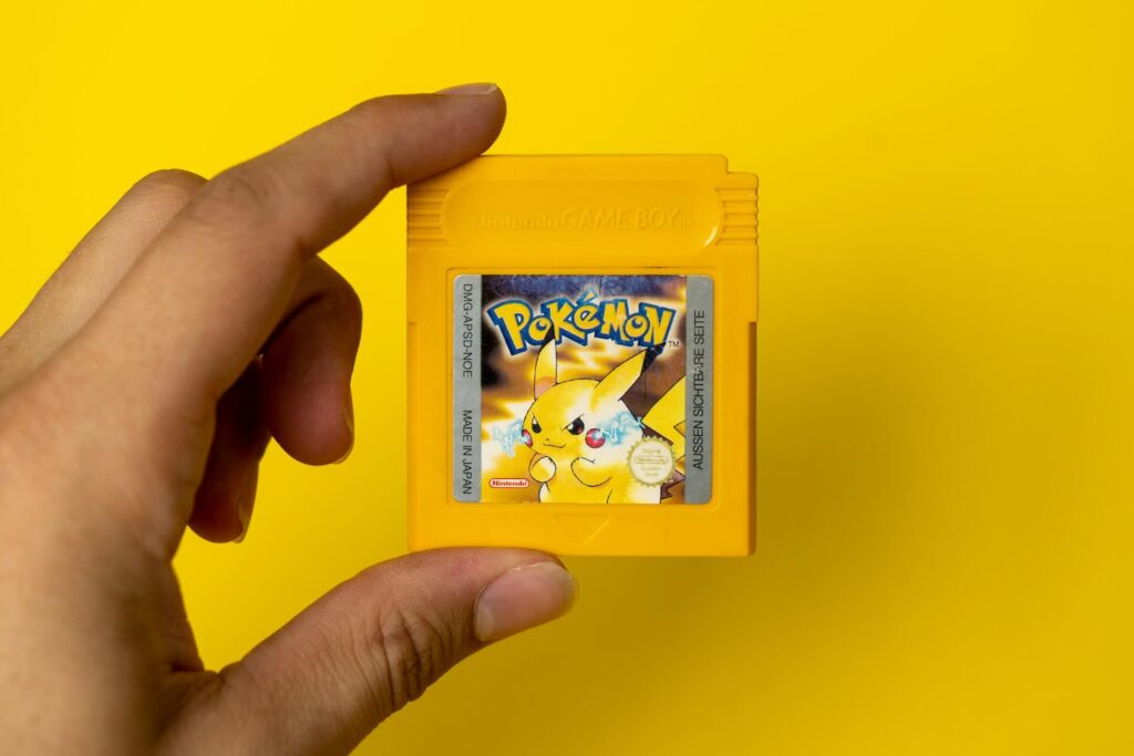 A Pokémon Yellow Gameboy cartridge