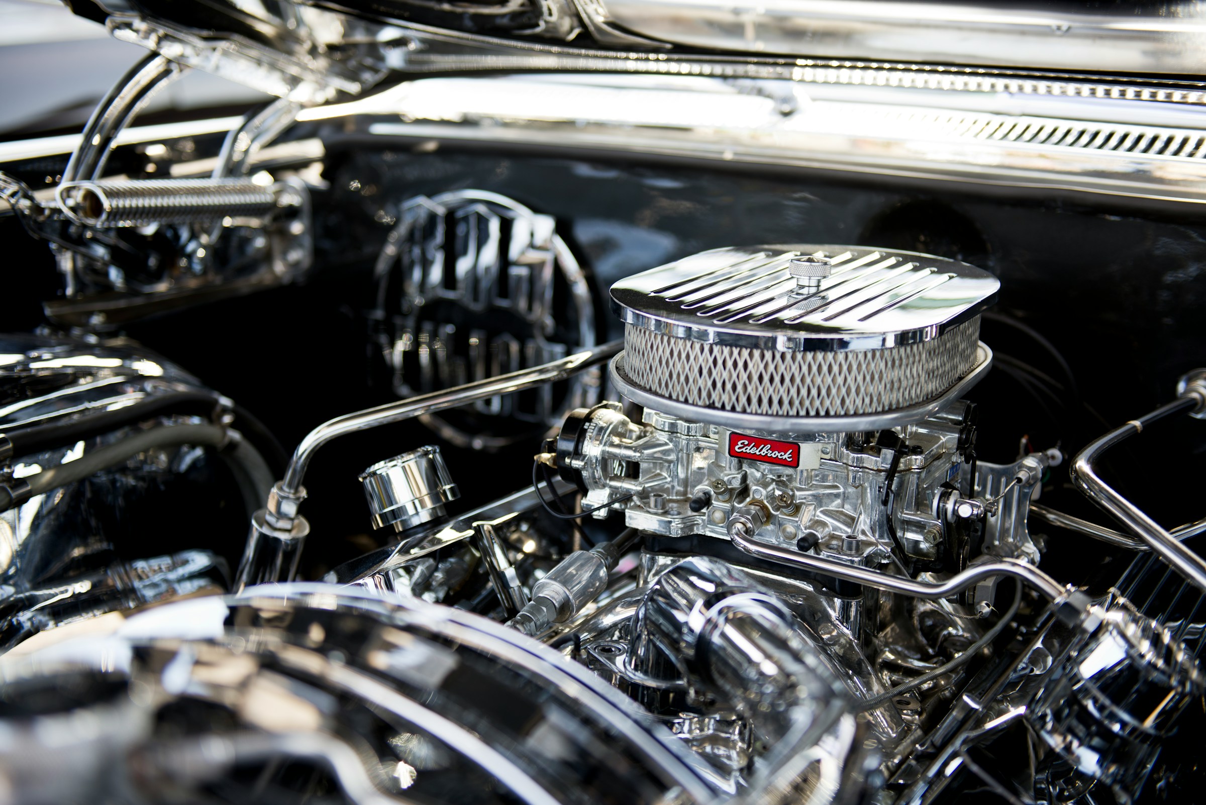 chrome Edelbrock car engine