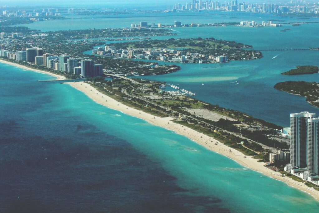 An aerial picture of Miami Beach