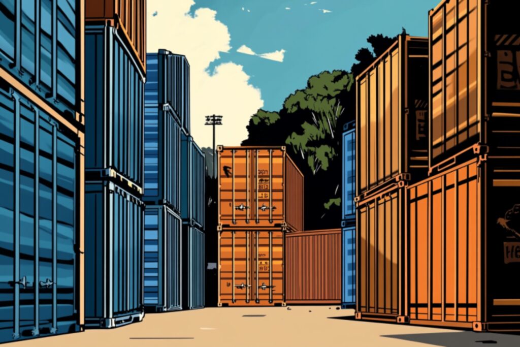 Illustration of a collection of freight containers.