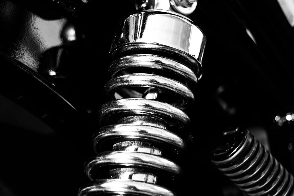 closeup on a motorcycle suspension