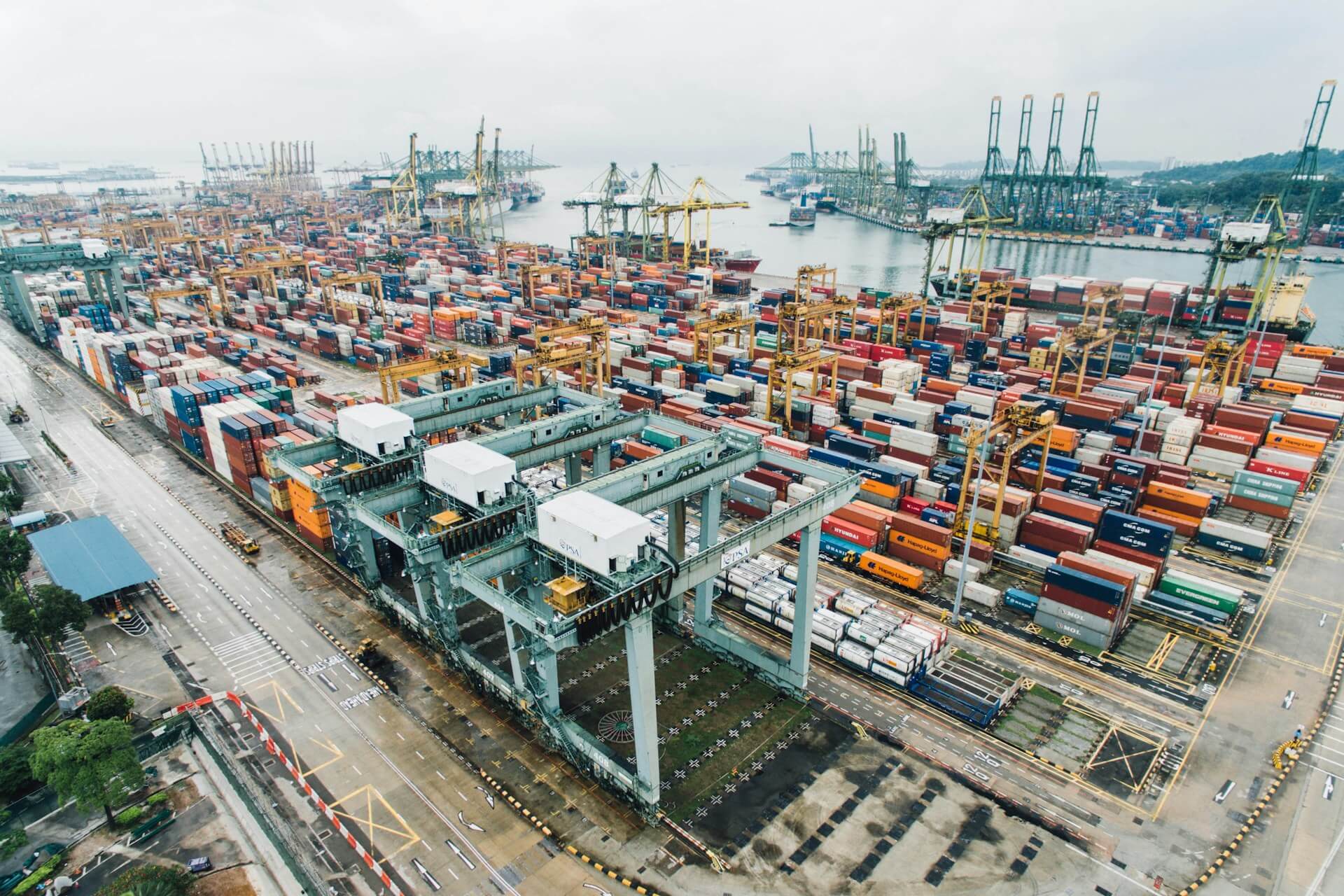 Shipping containers near bay