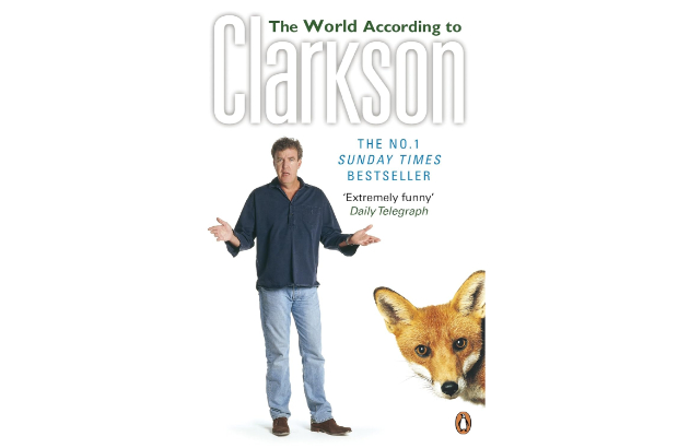 Car book titled 'The World According to Clarkson' by Jeremy Clarkson.