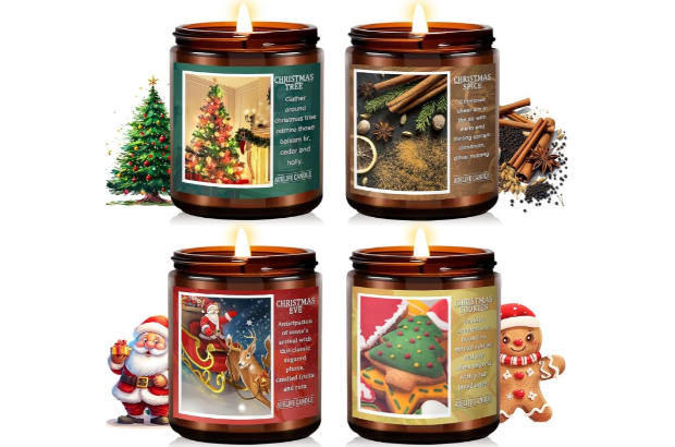 a collection of Christmas-scented candles