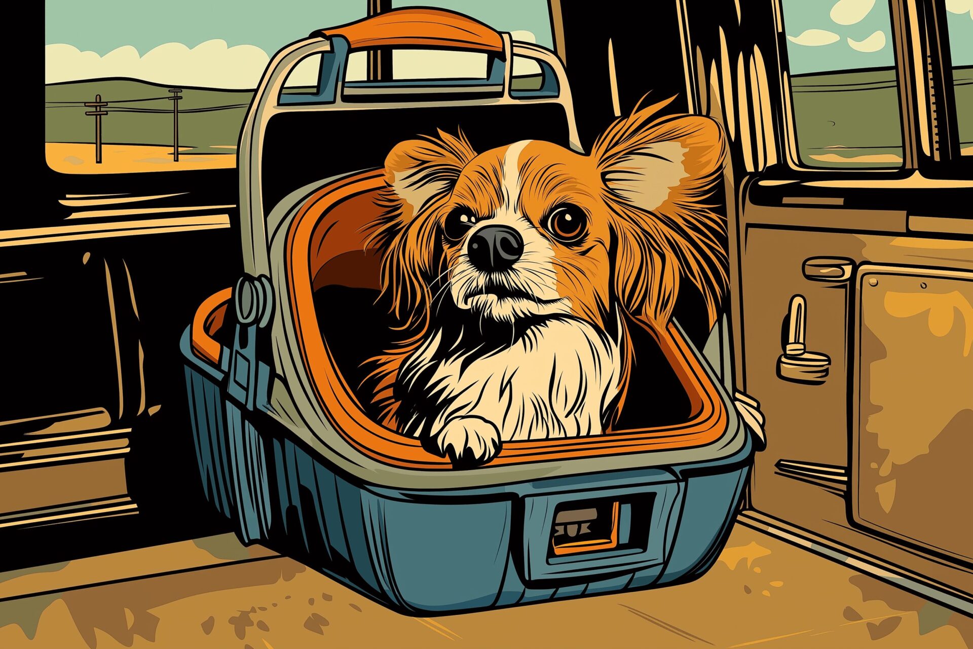 A small dog in a pet carrier